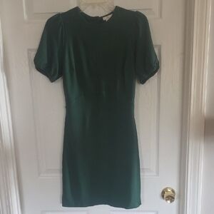 Boden Emerald Green Mini Dress with Puff Sleeves & Open Back